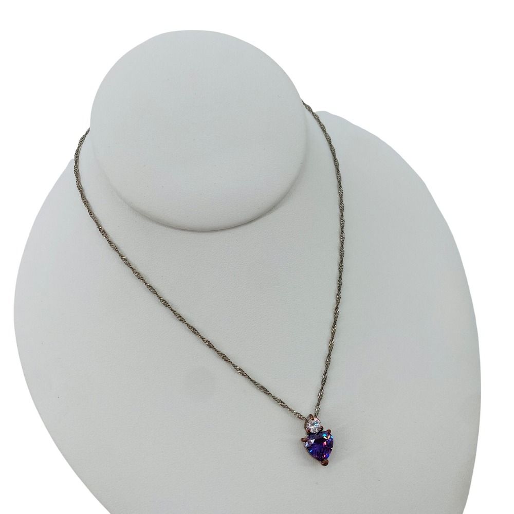 Sterling Silver Pendant Necklace Purple Silver Tone Twisted‎ Chain